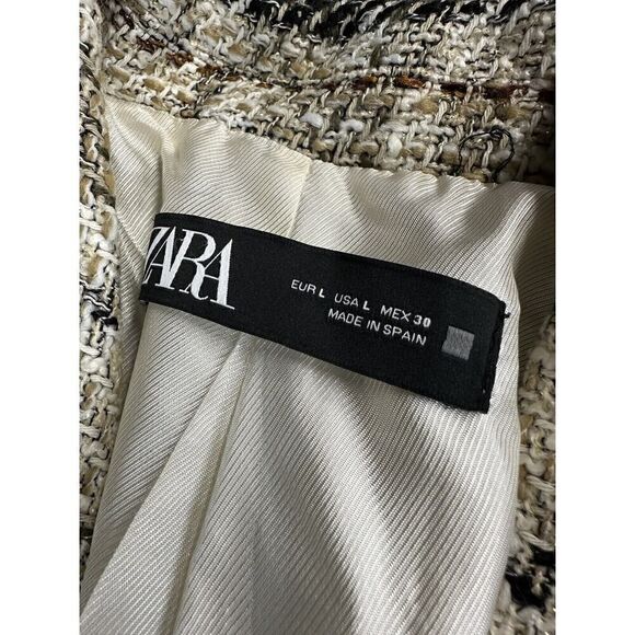 ZARA WOMAN DOUBLE-BREASTED TEXTURED CHECK BLAZER SAND BLACK 2075/299 FW20 Large - Picture 12 of 14